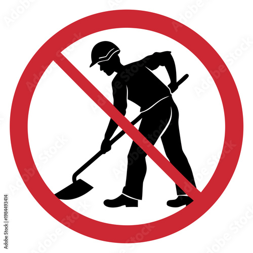 No Digging Prohibition Sign Silhouette – Underground Utilities Warning Vector Icon Isolated