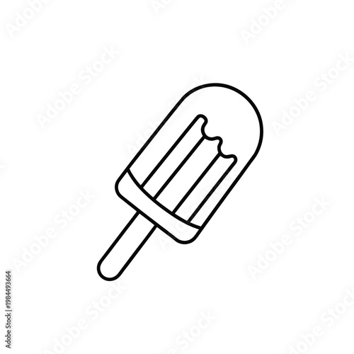 A simple black line art illustration of a partially eaten ice cream popsicle on a stick