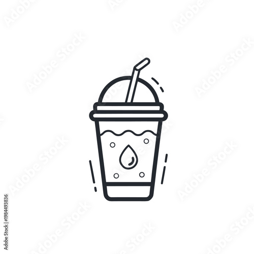 A minimalist vector illustration of a cold drink with a straw and a drop of liquid