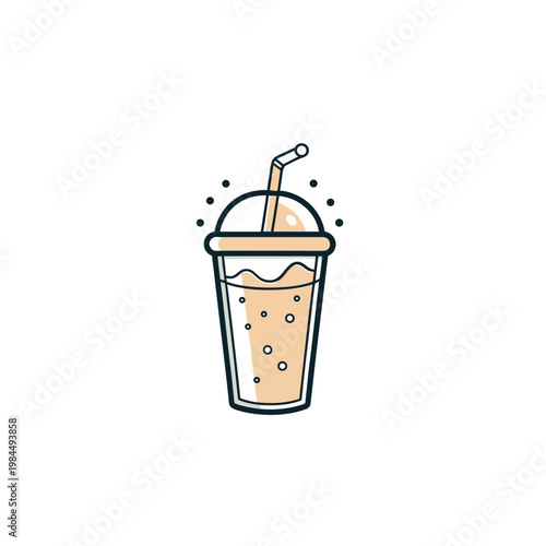 A vector graphic illustration of a cold drink in a clear plastic cup with a straw