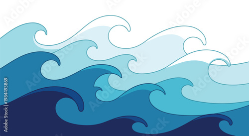 Stylized blue ocean waves illustration with layered swells