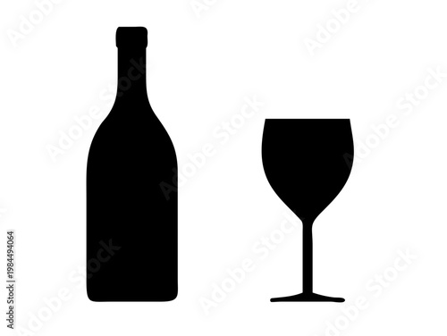 Wine Bottle and Glass Silhouette Vector Icon