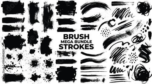 Black brush strokes and splatters mega bundle for graphic design and artistic projects  various textures and styles included