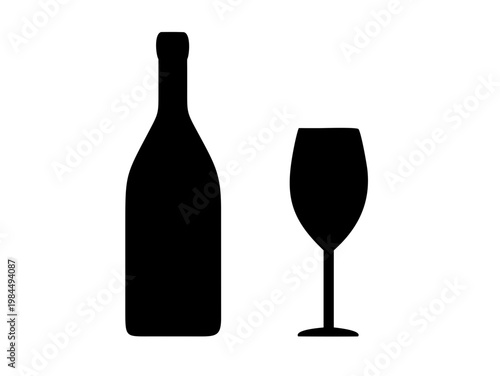 Wine Bottle and Glass Silhouette Vector Icon