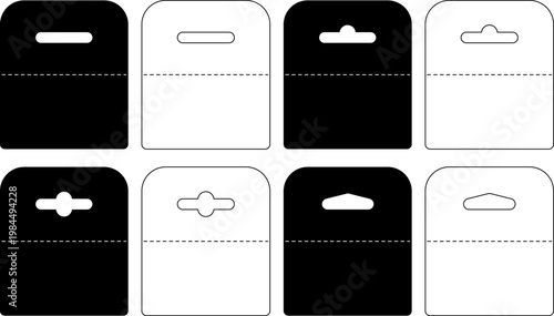 Euro hook hang holes icon vector set. hangers for product plastic package cut out templates. Retail packaging slot symbols