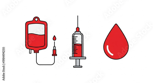 Medical icons representing blood transfusion and donation.