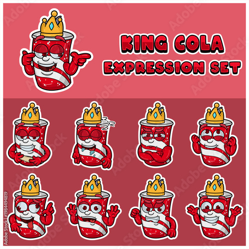 Cartoon Mascot Of  Cola Character with king and expression set.