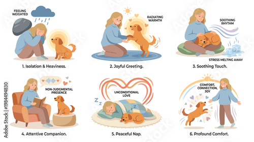 Woman finds comfort and healing with supportive dog therapy sessions for anxiety and stress relief