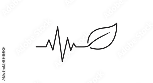 A stylized line drawing depicts a heartbeat rhythm morphing into a leaf symbol.