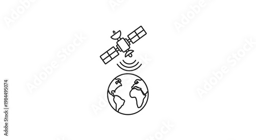 A satellite orbits the Earth transmitting signals in space with technology and communication elements.