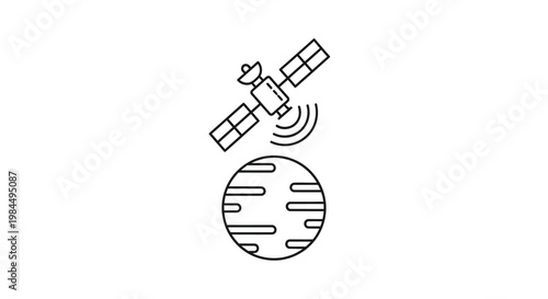 A satellite orbits Earth emitting signals in space with technology and communication elements.