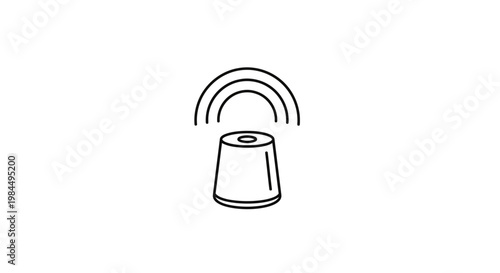 A simple line drawing of a spool of thread with a rainbow above it on a plain background in a minimalist style whisks generated