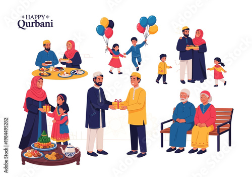 People celebrate with food and gifts in a festive community gathering scene outdoors