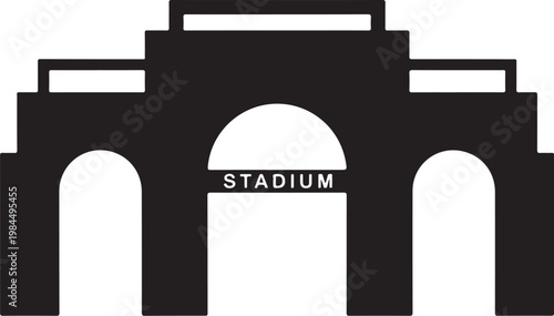 Black stadium archway, sports venue icon, modern architecture symbol, vector graphic