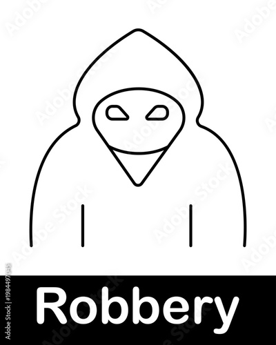 Hooded thief line icon representing criminal, robbery suspect or hacker concept in minimal outline vector style