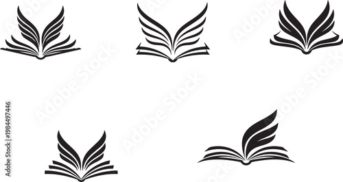 Open book with wings vector icons collection knowledge education learning literacy creativity