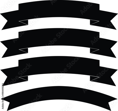 Decorative black banner ribbons with triangular ends arranged in descending sizes Vector, illustration