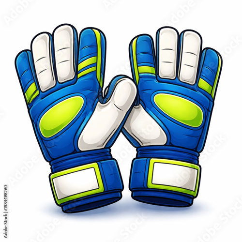 Blue and Lime Green Professional Soccer Goalkeeper Gloves with Custom Text Area, Top View Illustration