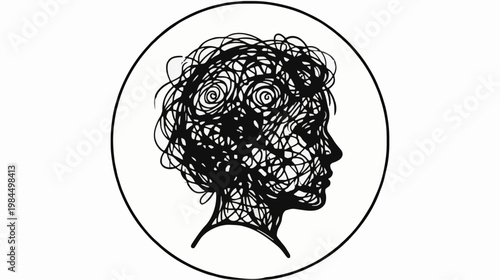 Profile silhouette of head with tangled lines representing thoughts