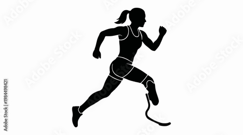 Silhouette of a determined female athlete with a prosthetic leg running