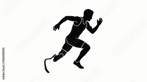 Silhouette of a runner with a prosthetic leg competing in a race