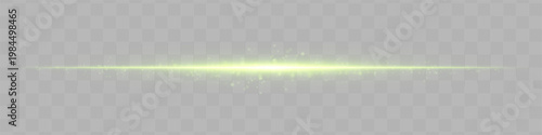 Abstract horizontal glowing light line with soft particles and subtle energy trail, isolated on transparent background for visual effects and overlay design use