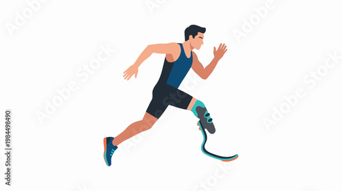 Dynamic illustration of an adaptive athlete running with a modern prosthetic blade for sport
