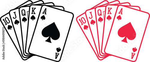 Comparison of spades playing cards in black and red colored suits