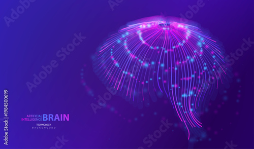 Brain with lines and dots science background. Futuristic AI idea design. Connecting innovation concept. Quick machine learning artificial intelligence connect. Ai brain genius vector illustration.