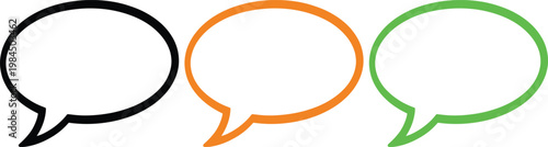 Three colored speech bubbles in a conversation format