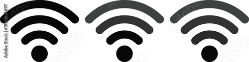 Three different wi-fi signal strength indicators with varying bar intensities