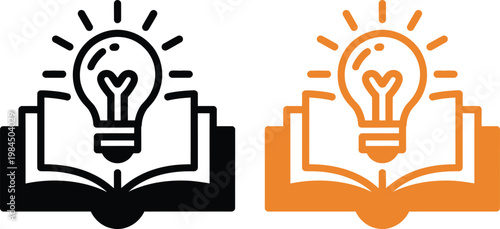 Inspiration emerging from an open book with a glowing lightbulb icon