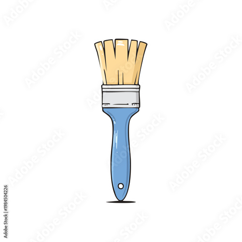 Blue handled paintbrush with light yellow bristles for creative art and home improvement projects