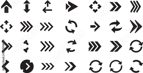 Collection of various black arrow icons on white