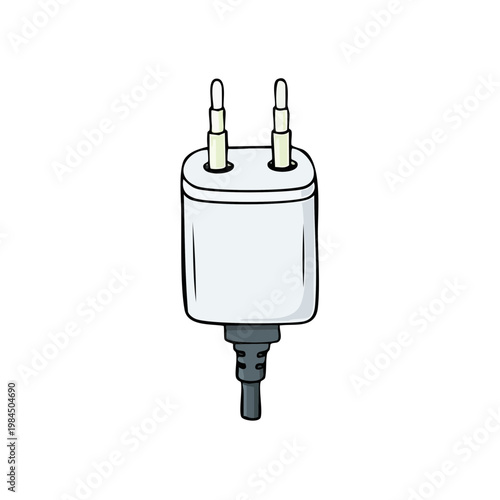 White Power Adapter Plug with Two Pins and Cable Connector