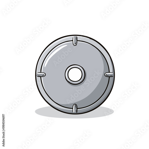 Simple illustration of a gray weight plate with a hole in the center and four markings
