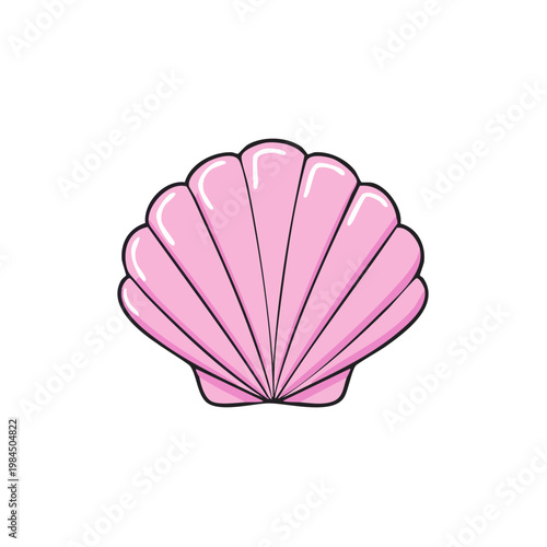 Pink Scallop Shell Illustration Isolated on White Background