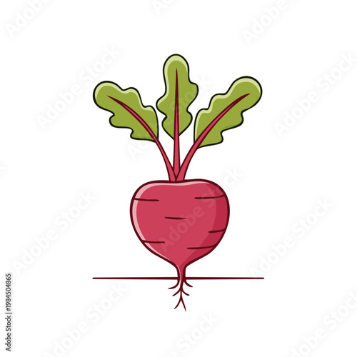 Cartoon Beetroot Vegetable with Green Leaves Growing in Soil Illustration