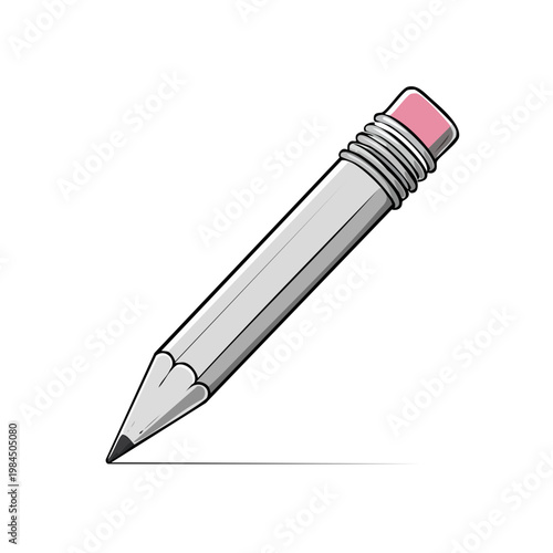 Simple graphic drawing of a sharpened wooden pencil with a pink eraser leaving a faint line