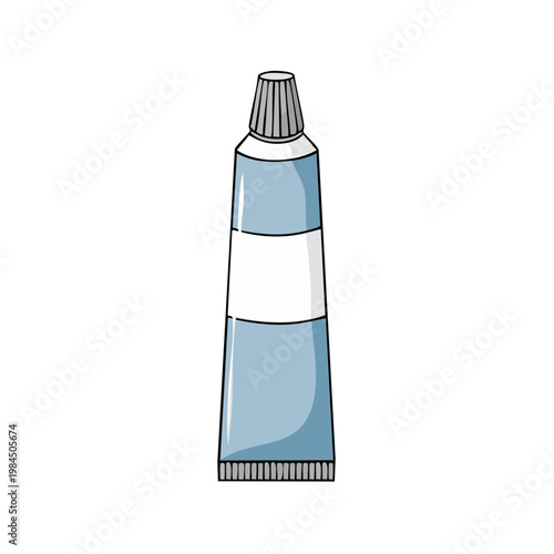 Hand-drawn illustration of a light blue squeeze tube with a striped cap and white label