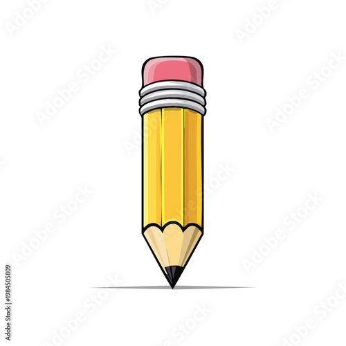 Yellow sharpened pencil with pink eraser drawing tool for writing and art