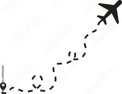 Multiple airplanes flying on dotted flight paths travel connecting location pins symbolizing  . Airplane red line path route travel vector concept. Travel Logistics and Destination Tracking Symbols. J