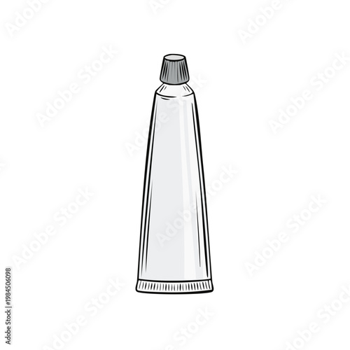 Simple line drawing of a blank white squeezed tube with a cap for cream or paste