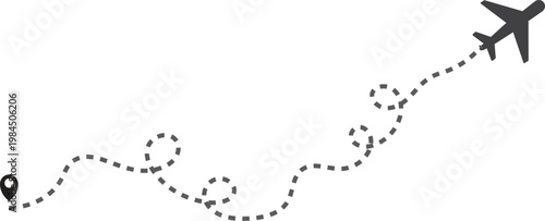 Multiple airplanes flying on dotted flight paths travel connecting location pins symbolizing  . Airplane red line path route travel vector concept. Travel Logistics and Destination Tracking Symbols. J