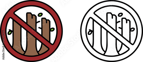 No Deforestation Prohibition Warning Sign Icon