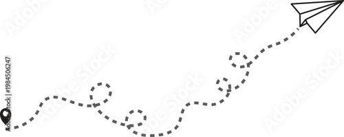 Multiple airplanes flying on dotted flight paths travel connecting location pins symbolizing  . Airplane red line path route travel vector concept. Travel Logistics and Destination Tracking Symbols. J