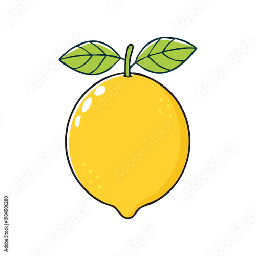 Vibrant Cartoon Lemon with Green Leaves and Subtle Highlights