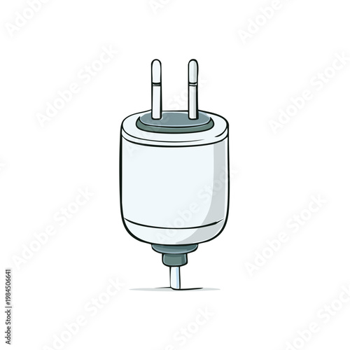 Hand-drawn illustration of a white electrical power adapter with two prongs
