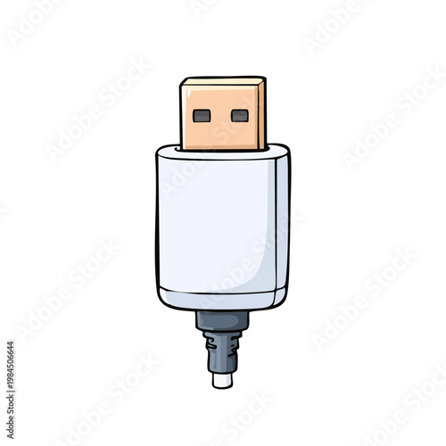 Simple illustration of a USB flash drive connector with a white cable