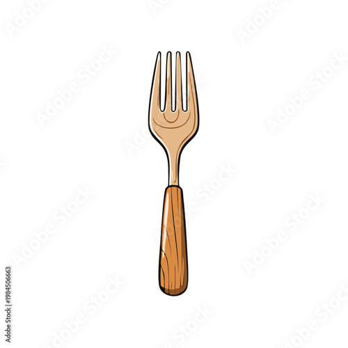 A simple wooden fork with a smooth handle illustration on a white background